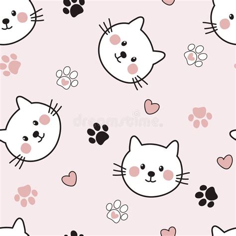 Cute Cats Seamless Pattern Vector Illustration With Cats Heads And