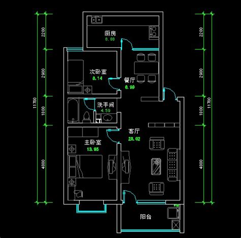 两室两厅平面图01 我要自学网