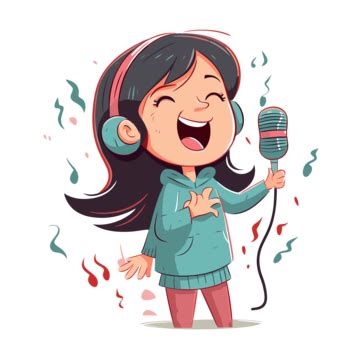 Singing Clipart Cartoon Girl Singing A Song Into A Microphone Vector