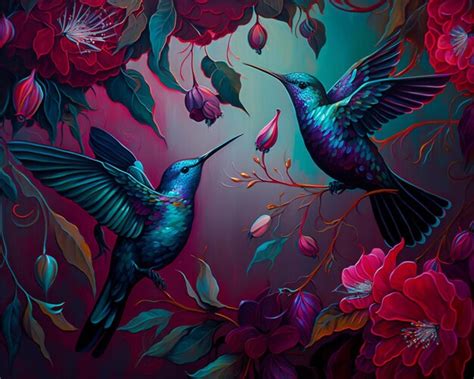 Premium Ai Image There Are Two Hummingbirds That Are Sitting On A