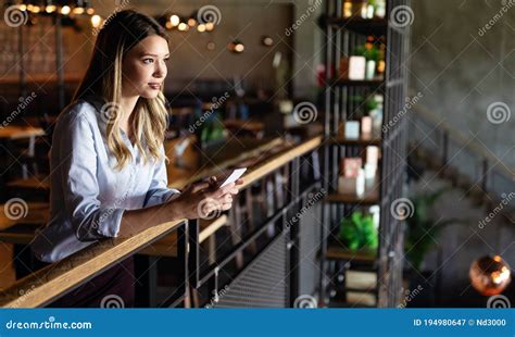 Beautiful Brunette Coworker Businesswoman Talking On Mobile Phone Stock Image Image Of Coffee
