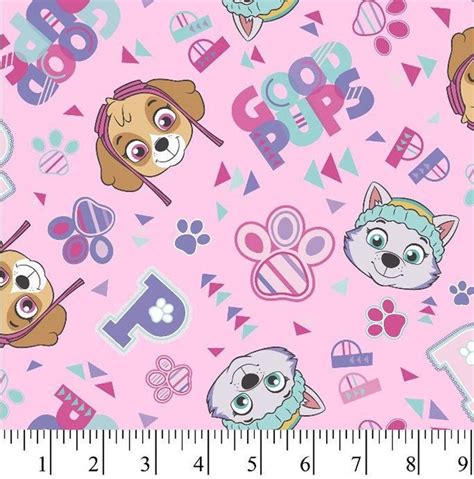 Paw Patrol Pink Cotton Fabric By The Yard Etsy Paw Patrol Paw