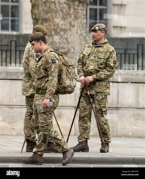 London, UK. 25th Apr, 2023. British army Soldiers in Whitehall mark out ...