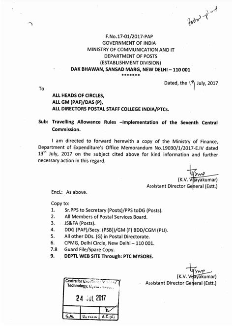 Travelling Allowance Rules Implementation Of The Seventh Central Pay Commission ~ India Posts