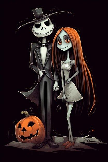 Premium AI Image | Loving couple Sally and Jack halloween card