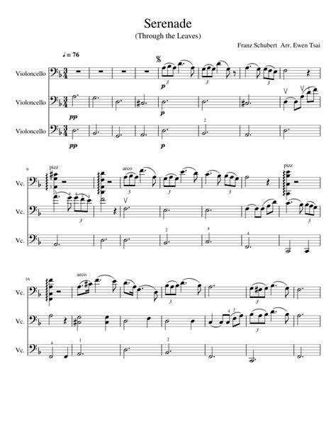 Franz Schubert： Serenade Cello Trio Sheet Music For Cello Download Free