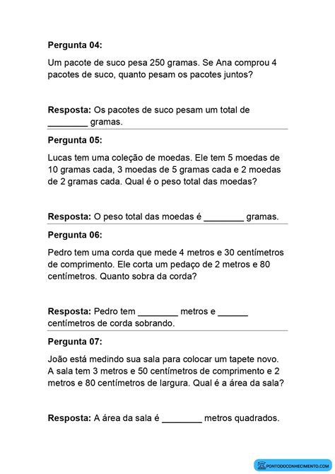 Exercícios De Medida E Massa Ponto Do Conhecimento