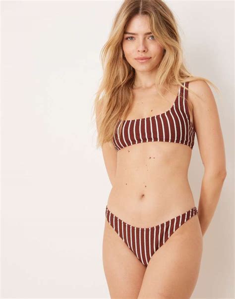 Mango Top Bikini Marrone Testurizzato A Righe Con Scollo Squadrato Asos
