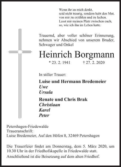 Traueranzeigen Von Heinrich Borgmann Trauer Mt De