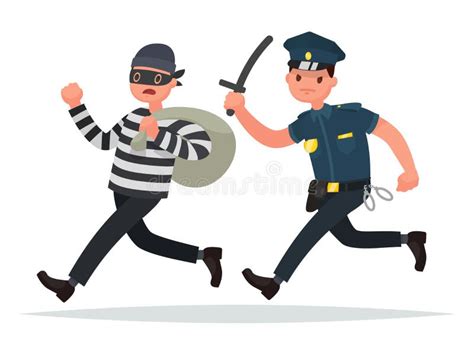 Policeman Chasing A Thief The Concept Of Combating Crime Stock