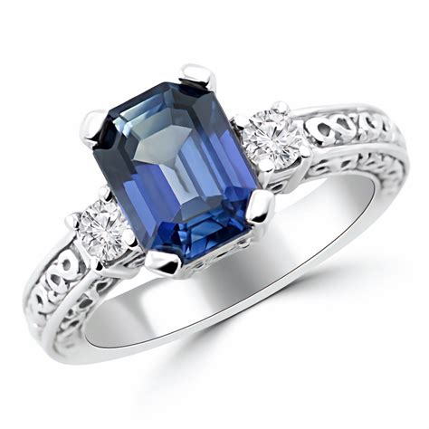 321ct Blue Sapphire Diamond 3 Stone Engagement Ring Vintage