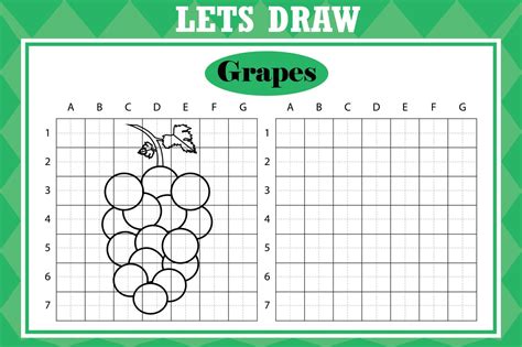 Draw Cute Grapes Grid Copy Worksheet Educational Children Game