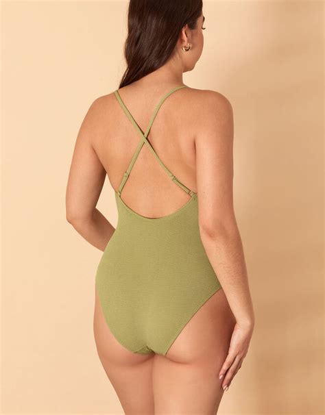 Crinkle Scoop Neck Swimsuit Green Swimsuits Accessorize Uk