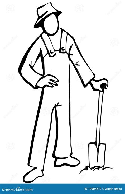 Simplified Farmer Illustration In Black And White Stock Vector