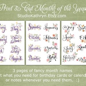 Months, Month Names, Calendar, Fancy, Word Art, Printable, Print & Cut ...