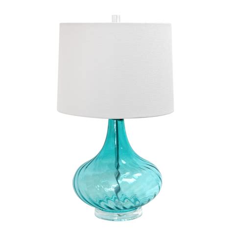 Elegant Designs 24 In Light Blue Glass Table Lamp With Fabric Shade Lt3214 Blu The Home Depot