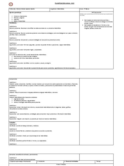 Planificación Anual Matemáticas 5° Básico Prof Marcelo Lazcano Pdf