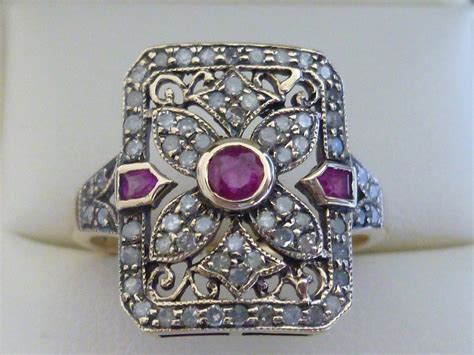 Art Deco Ruby Ring, 9ct Gold Vintage Ruby & Diamond Ring, Avail in ...