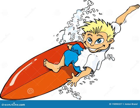 Cartoon Surfer Boy Riding A Surf Board Stock Vector Illustration Of