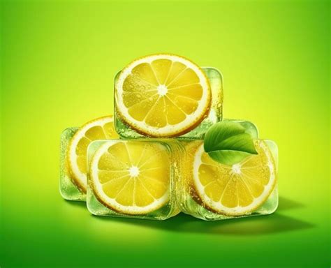 Premium Ai Image Lemon Slice With Ice Cube Isolated Or Soft Soda