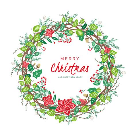 Christmas wreath with berries, leaves, pine branches and fir cones