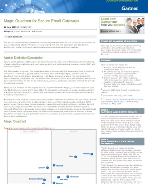 Gartner Magic Quadrant For Secure Email Gateways 2015