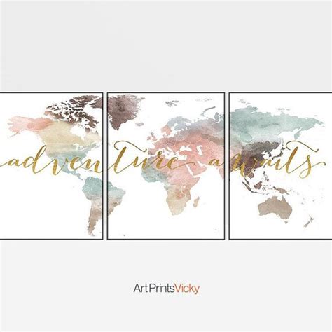 3 Teiliges Wandbild Weltkarten Poster Set 3 ArtPrintsVicky Etsy De