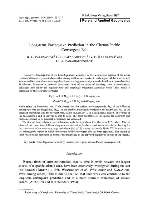 (PDF) Long-term earthquake prediction in the circum-Pacific convergent belt