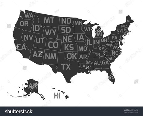 Map Usa State Abbreviations Stock Vector (Royalty Free) 492204478 ...