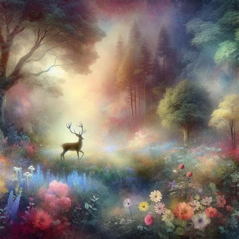 Enchanting Mystical Forest with Majestic Deer and Vibrant Flowers | AI ...