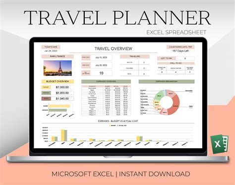 Travel Planner Excel Spreadsheet Travel Budget Template Travel