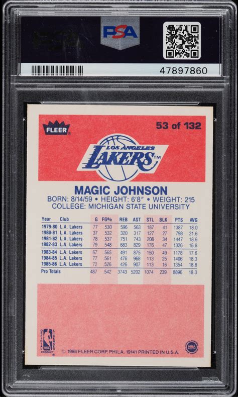 Fleer Magic Johnson Basketball Card Psa Mint La Lakers Cards