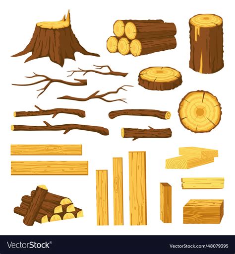 Wood Trunks And Planks Raw Materials For Lumber Vector Image