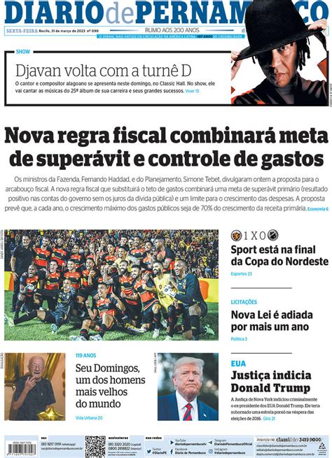 Capa Diario de Pernambuco Edição Sexta 31 de Março de 2023