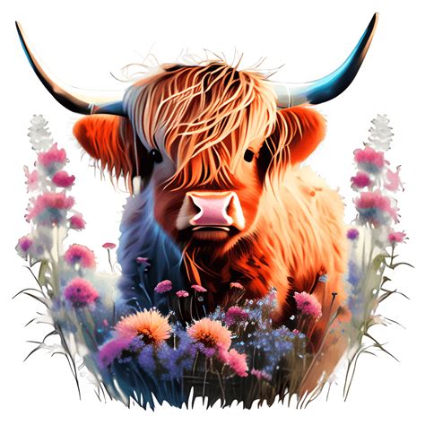 Highland Cow Eating Flowers Digital Graphic · Creative Fabrica