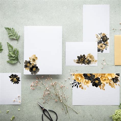 Stunning Watercolor Black And Gold Flower Clipart Printable Png Files