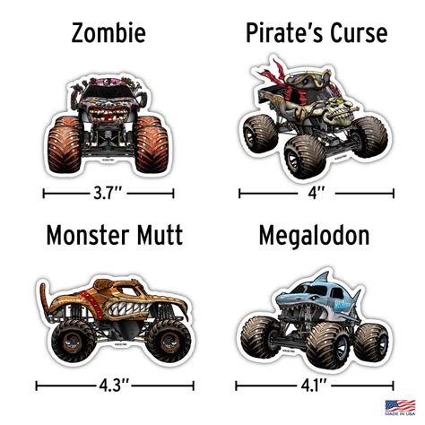 Monster Jam Trucks Decal Pack - Set of 15 Monster Truck Stickers ...