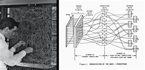 4: Frank Rosenblatt with his Mark I perceptron(left), and a graphical ...