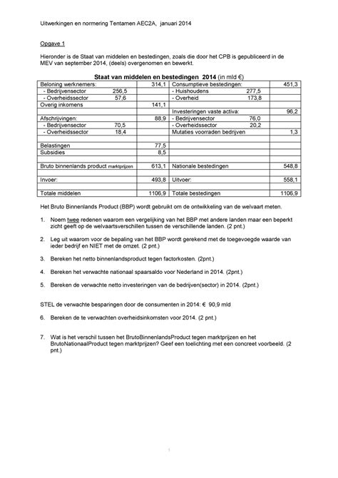 Tentamen Januari 2014 Vragen Opgave 1 Hieronder Is De Staat Van