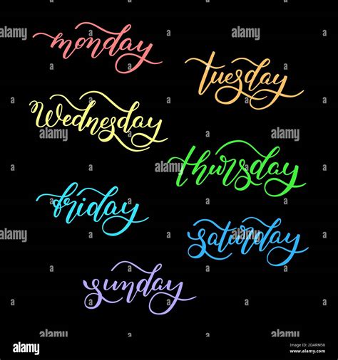 Lettering Days Of The Week Monday Tuesday Wednesday Thursday