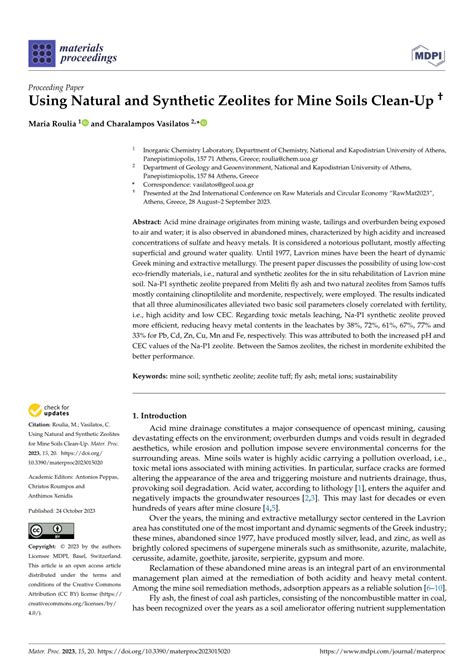 Pdf Using Natural And Synthetic Zeolites For Mine Soils Clean Up