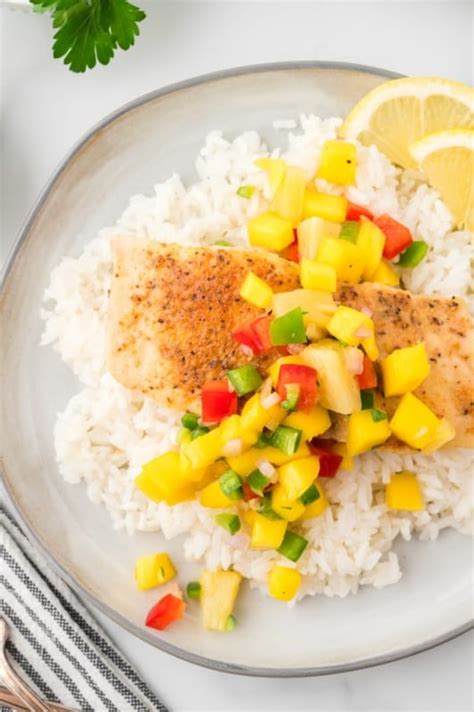 Easy Pan Seared Red Snapper Recipe With Mango Salsa Grits And Pinecones