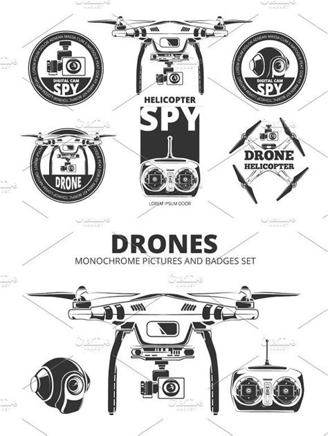 Drones Monochrome Badges Set Monochrome Badge Drone