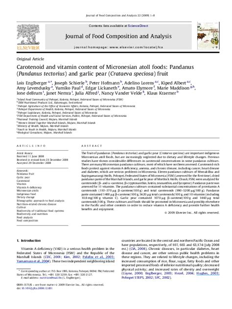 Pdf Carotenoid And Vitamin Content Of Micronesian Atoll Foods