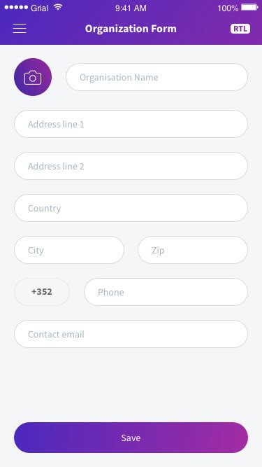 Organization Form Page Grial UI Kit For Xamarin Forms