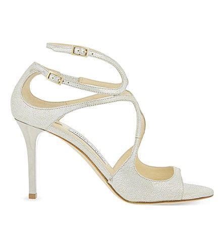 Jimmy Choo Womens Champagne Ivette Metallic Leather Heeled Sandals