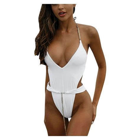 Sodopo Plunge One Piece Swimsuit For Women V Neck Solid Color Cutout