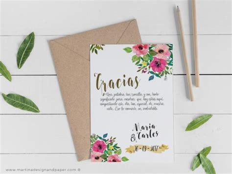 Tarjetas Gracias Boda Con Flores Originales Martina Design Paper