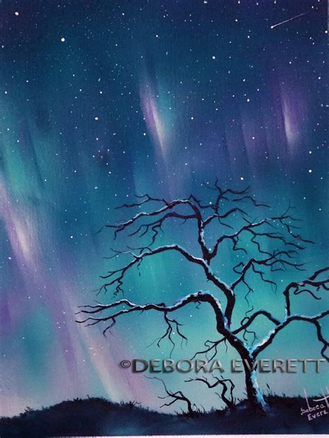 Aurora Borealis Original Painting Northern Lights Starry Sky Etsy