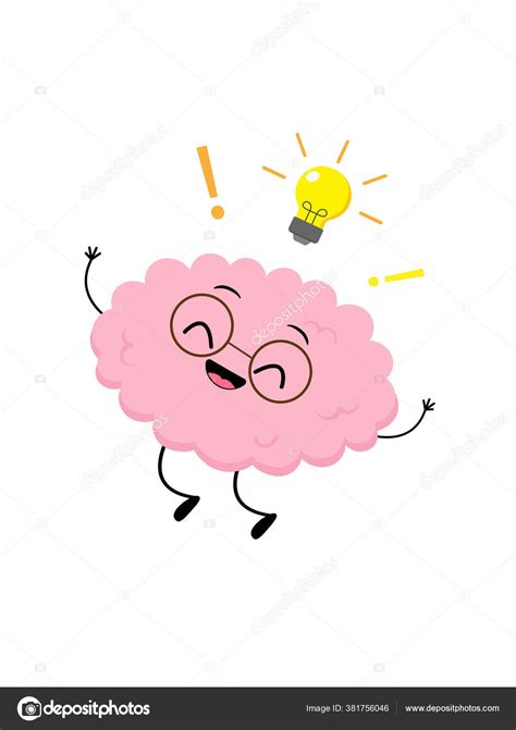 Cute Human Brain Jump Happy Brain Glasses Lightbulb Cartoon Organ Stock ...